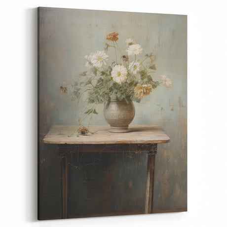 Vintage Botanical Art Print: Daisy Bouquet in Vase Wall Decor