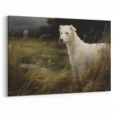 Vintage Animal Art: White Dog in Nature – Retro Wildlife Illustration