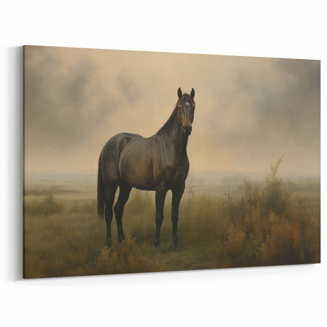 Vintage Animal Art: Majestic Black Horse – Retro Wildlife Print