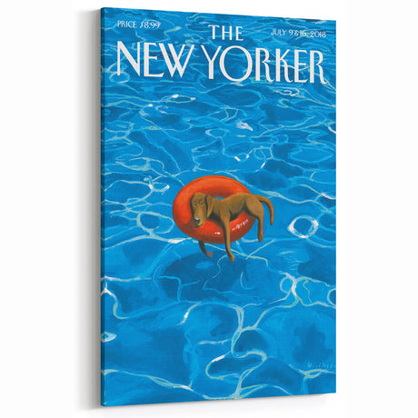 Vintage New Yorker Poster - Relaxing Dog in Pool Float