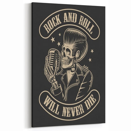 Rock and Roll Will Never Die Poster | Vintage Retro Skull Art