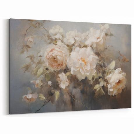 Vintage Botanical Art Print Soft White Rose Floral Wall Decor