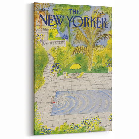 Vintage New Yorker Magazine Poster - Poolside Paradise Artwork