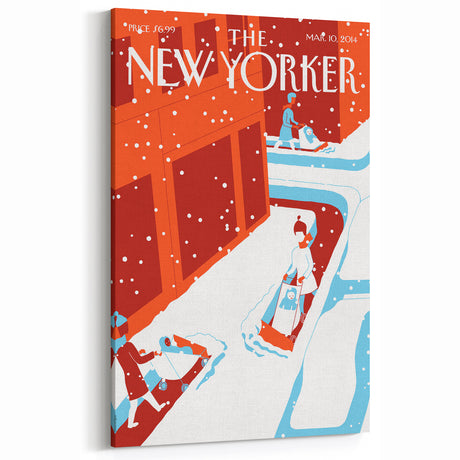 Vintage New Yorker Poster - 2014 Winter Scene with Sledding Family