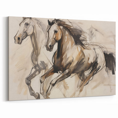 Vintage Animal Art - Dynamic Horse Illustration Print for Home Decor
