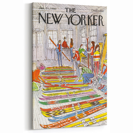 Vintage New Yorker Poster – Skiing Enthusiasts, 1980 Edition