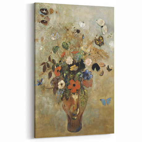 Vintage Floral Bouquet in Vase with Butterflies – Framed Wall Art