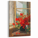 Vintage Red Poppies in Vase by Window – Framed Wall Art