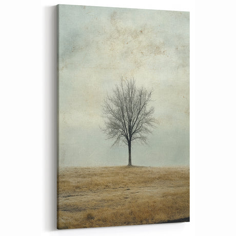 Minimalist Solitary Tree Art – Vintage Landscape Wall Print