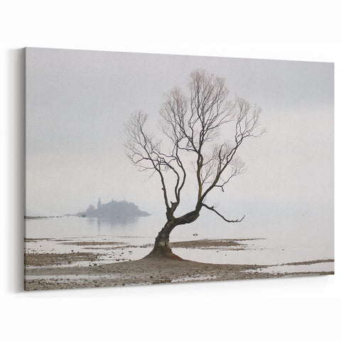 Moody Modern Wall Art – Minimalist Lone Tree & Misty Landscape