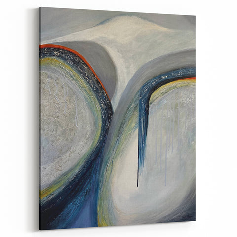 Moody Modern Wall Art – Abstract Gray & Blue Fluid Painting