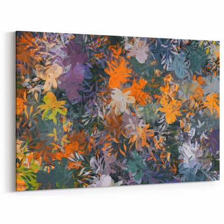 Abstract Canvas Wall Art – Vibrant Floral Modern Painting in Green & Orange