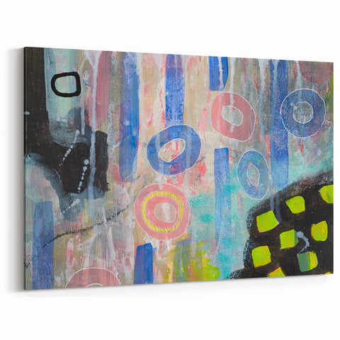 Abstract Wall Art – Playful Modern Canvas in Blue, Pink & Pastel Hues