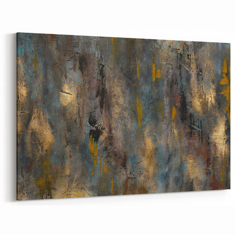 Large Abstract Wall Art – Moody Modern Canvas in Gold, Gray & Teal
