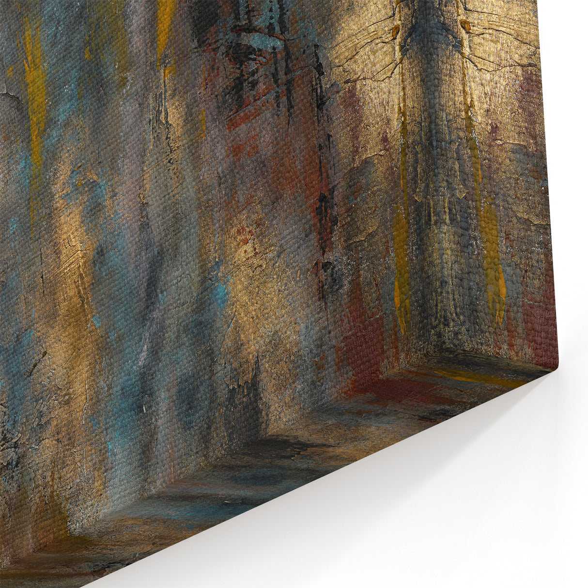 Large Abstract Wall Art – Moody Modern Canvas in Gold, Gray & Teal