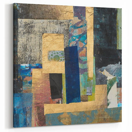 Geometric Moody Modern Wall Art - Abstract Blue & Gold Collage
