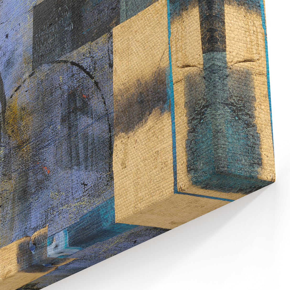 Abstract Moody Modern Wall Art - Blue, Gold & Black Geometric Design