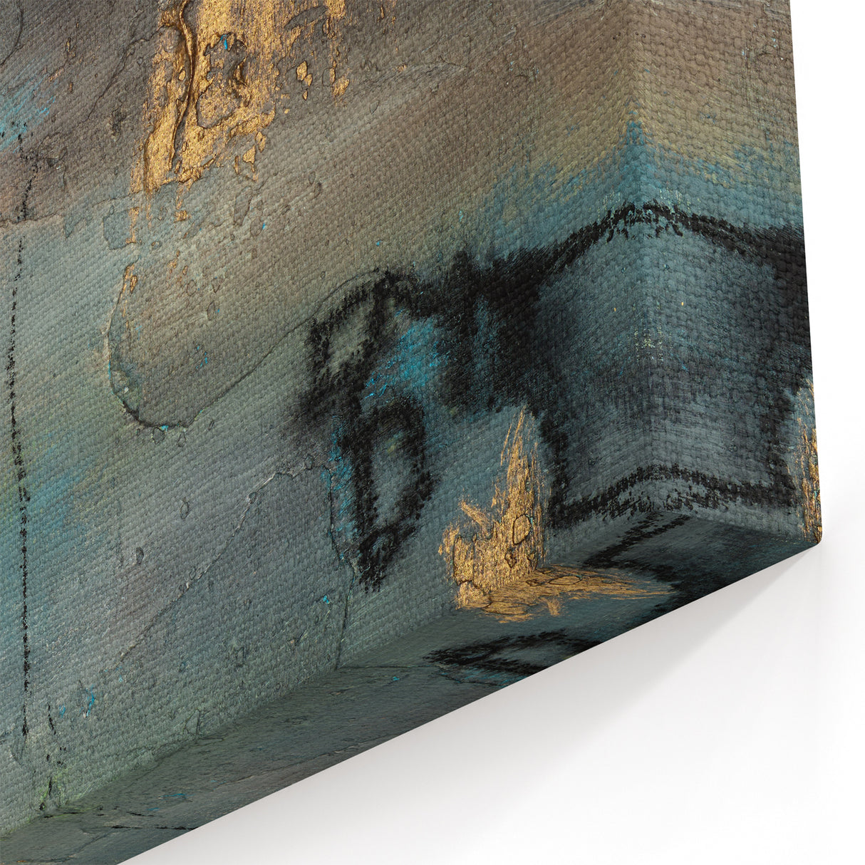 Elegant Moody Modern Wall Art - Abstract Teal, Gold & Gray Print