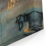 Elegant Moody Modern Wall Art - Abstract Teal, Gold & Gray Print