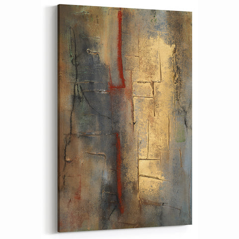 Textured Moody Modern Wall Art - Abstract Gold, Red & Gray Print