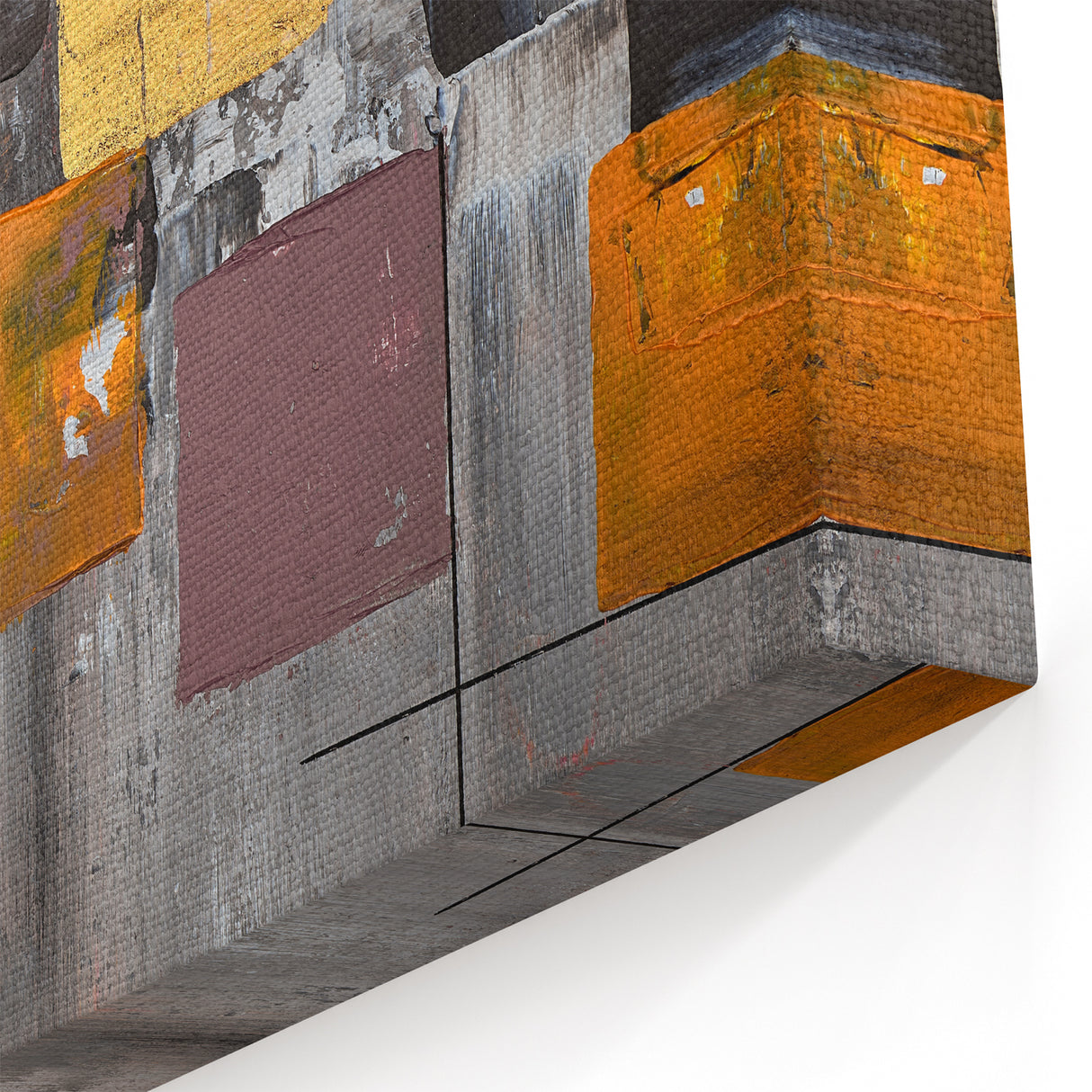 Geometric Moody Modern Wall Art - Abstract Gray, Gold & Orange Print