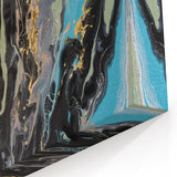 Large Abstract Wall Art – Moody Fluid Painting with Gold Accents