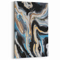 Modern Abstract Paintings – Fluid Gold and Blue Swirl Wall Art