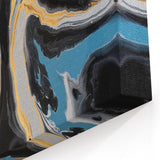 Modern Abstract Paintings – Fluid Gold and Blue Swirl Wall Art