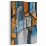 Abstract Wall Art – Moody Geometric Painting in Blue and Earthy Tones