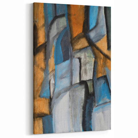 Abstract Wall Art – Moody Geometric Painting in Blue and Earthy Tones