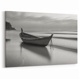 Solitary Boat on Silent Shores – Fine Art Black & White Photography