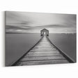 Serene Pier and Solitary House – Minimalist Black & White Wall Art