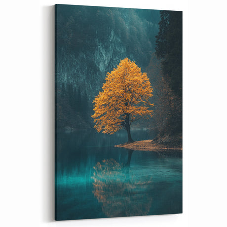 Golden Tree Reflection – Tranquil Landscape Art Prints & Decor