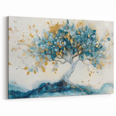 Golden Teal Tree – Elegant Abstract Tree Art Prints & Wall Decor