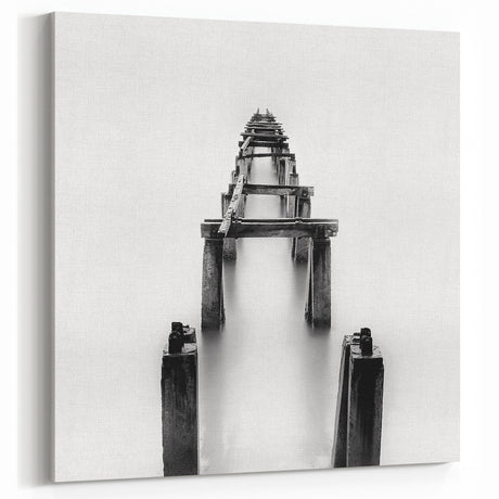 Minimalist Pier in Mist - Black and White Fine Art Photography