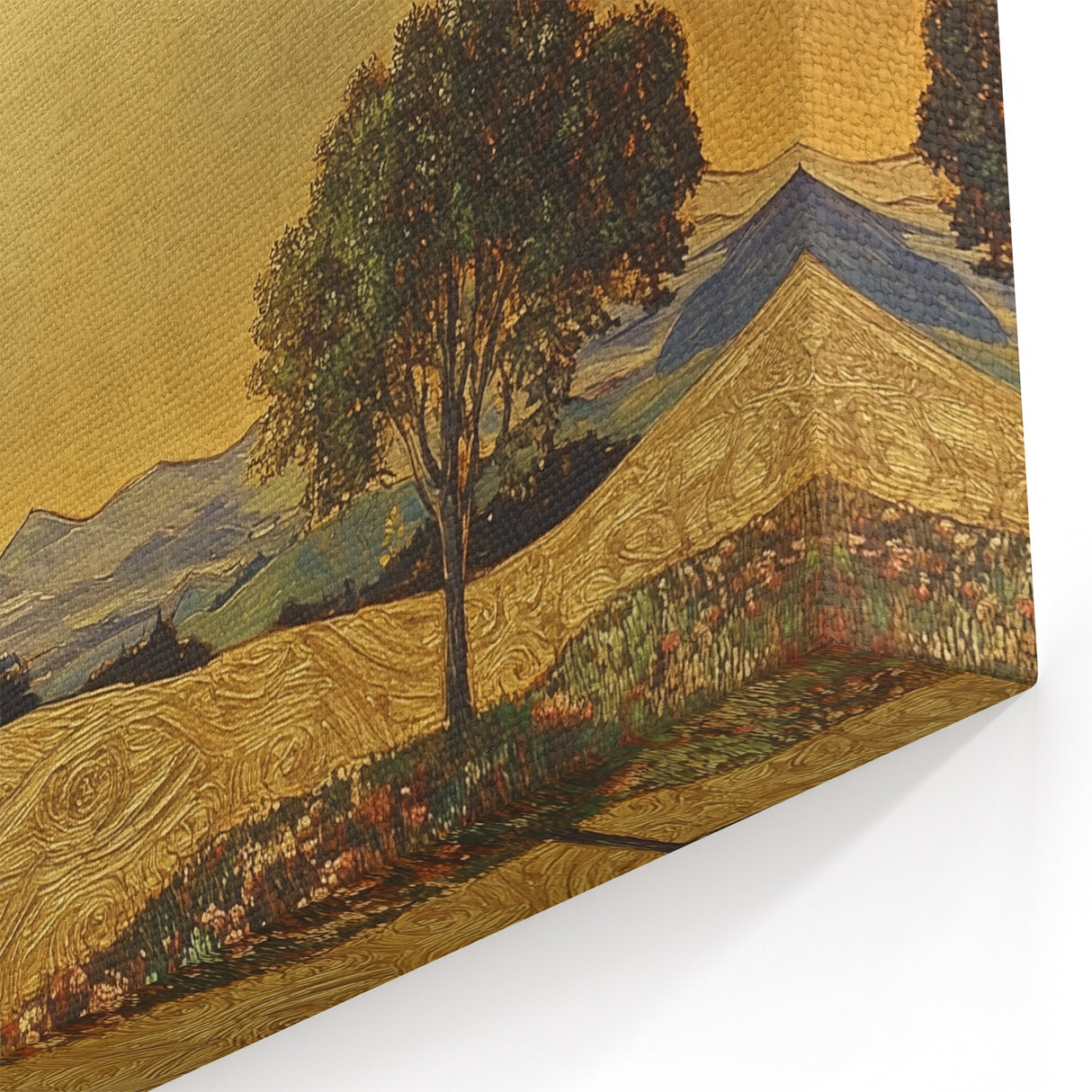 Golden Abstract Floral Wall Art – Celestial Landscape Canvas Print