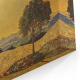 Golden Abstract Floral Wall Art – Celestial Landscape Canvas Print