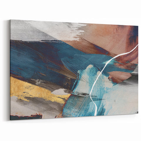 Geometric Abstract Painting - Navy Blue & Gold Wall Art