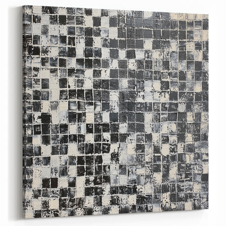 Abstract Art for Sale - Black & White Textured Geometric Print