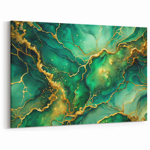 Luxury Green & Gold Abstract Painting – Modern Wall Art Print