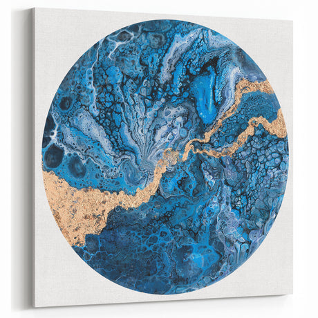 High-End Abstract Wall Decor – Round Blue & Gold Art Piece