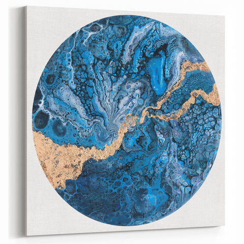 High-End Abstract Wall Decor – Round Blue & Gold Art Piece