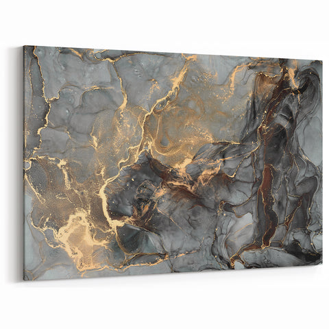 High-End Abstract Wall Decor – Dark Gray & Gold Canvas