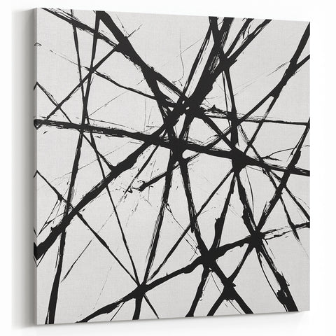 Minimalist Abstract Expressionist Wall Art – Black & White Canvas