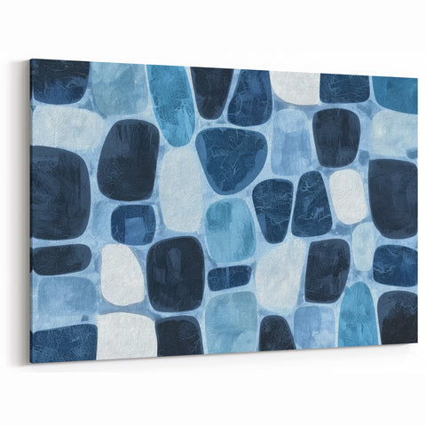 Textured Abstract Geometric Wall Art – Blue Modern Stone Pattern