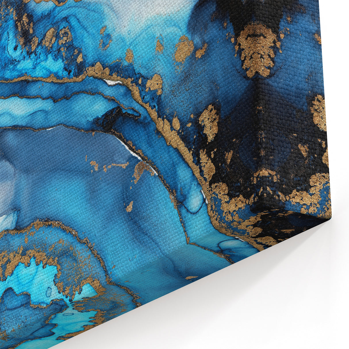 High-End Abstract Canvas Print – Ocean Blue & Gold Wall Art