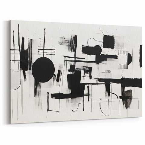 Minimalist Black and White Abstract Wall Art - Geometric Canvas