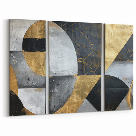 Elegant Black, White, and Gold Abstract Wall Art - Geometric Canvas