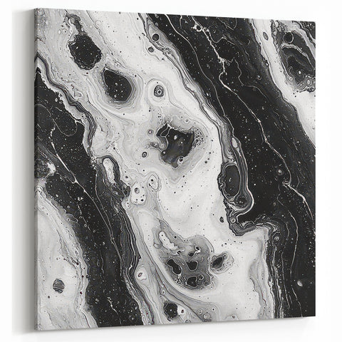 Modern Black and White Abstract Wall Art - Fluid Marble Canvas
