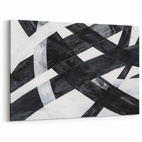 Black and White Abstract Wall Art - Bold Geometric Brushstroke Canvas